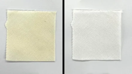 Array removing yellow stains from fabric with blue light.webp