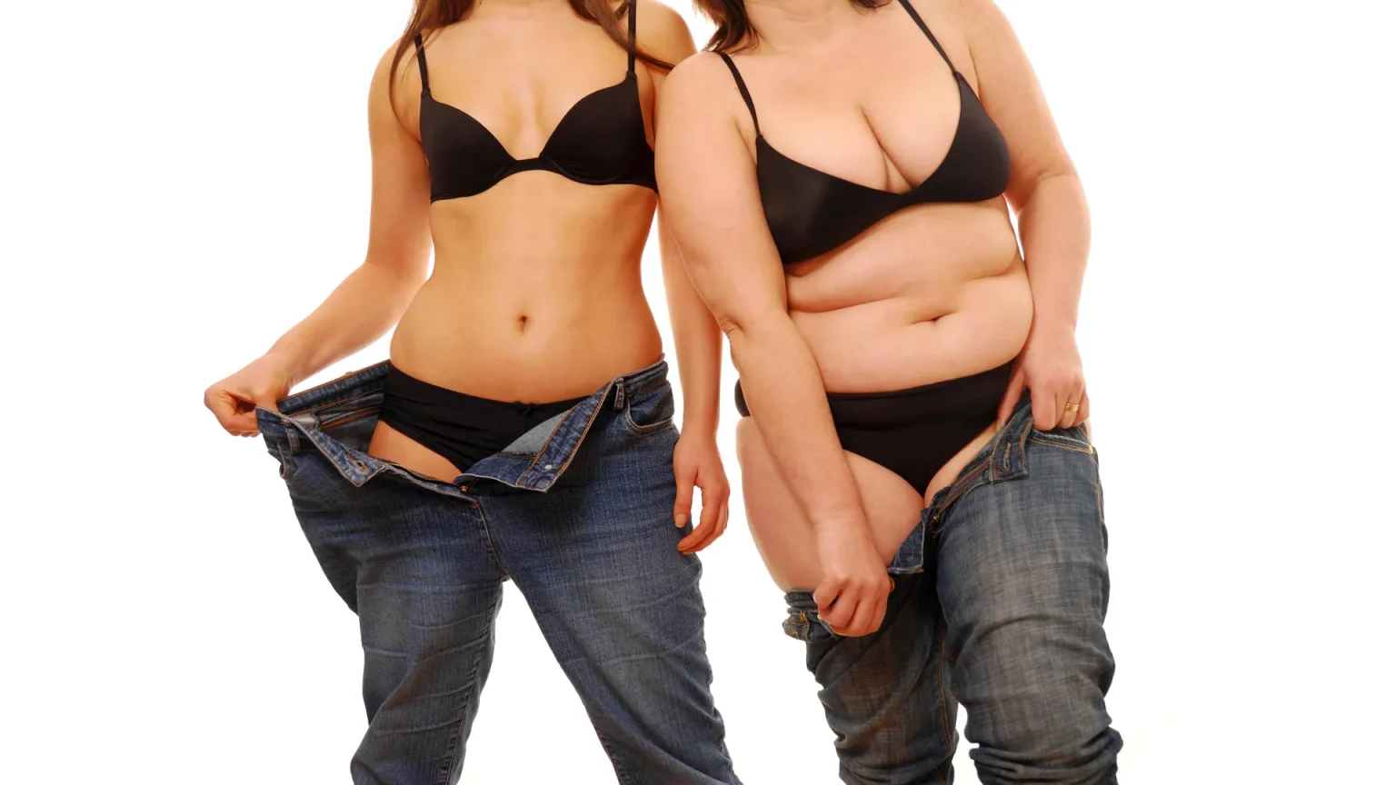 women trying on jeans different body types.webp