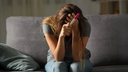 Array young woman stressed pregnancy test.webp